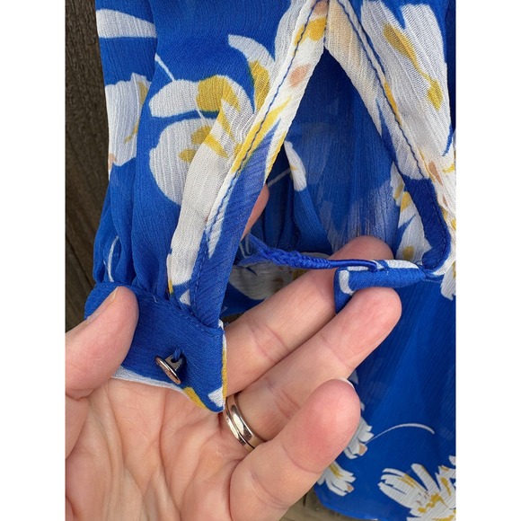 Tommy Hilfiger Blue Floral Chiffon Smocked Waist Long Sleeve Mini Dress Women 16 - Picture 3 of 4